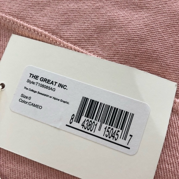 NWT The Great. College Alpine Graphic Sweatshirt in Cameo Pink XS - Picture 6 of 7